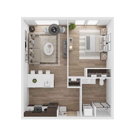 Floor plan for 1 bed, 1 bath, 535 sqft